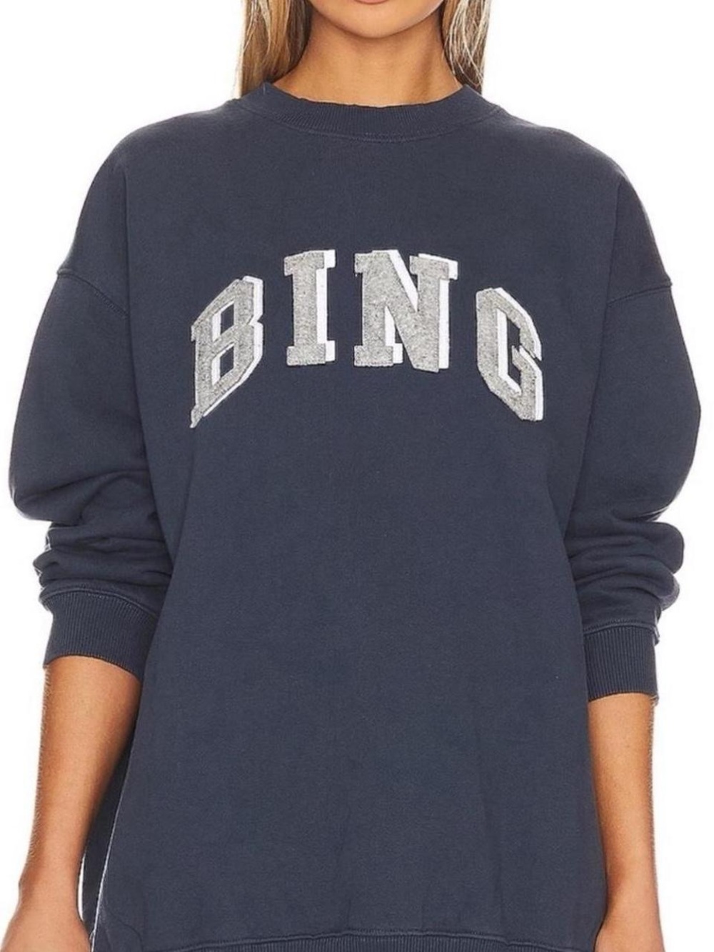 Anine Bing Crewneck Navy Sweatshirt, XS